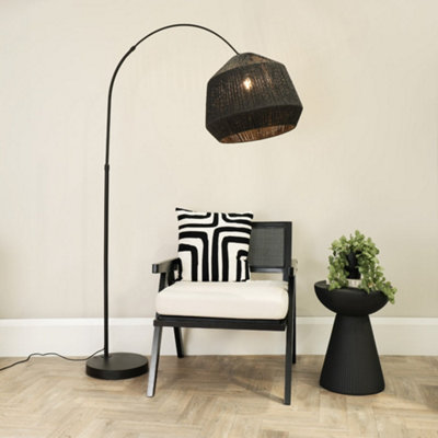 Valuelights Louis Black Arched Curved Floor Lamp With Black Paper Lamp Shade With Led Bulb