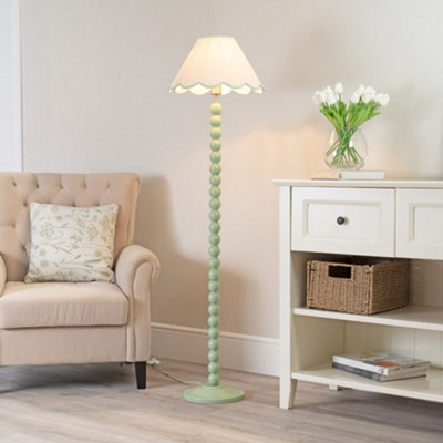 Valuelights Bobbles Sage Green Bobbin Floor Lamp With Green Trim Scallop ShadeLed Bulb Included from B&Q