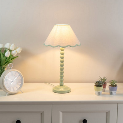 Valuelights Bobbles Sage Green Bobbin Table Lamp With Green Trim Scallop ShadeLed Bulb Included from B&Q