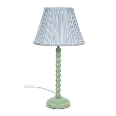 Valuelights Bobbles Sage Green Bobbin Table Lamp With Blue Pleated ShadeLed Bulb Included from B&Q