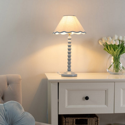 Valuelights Bobbles Powder Blue Bobbin Table Lamp With Blue Trim Scallop ShadeLed Bulb Included from B&Q