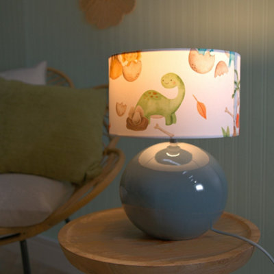Valuelights Bosco Eucalyptus Ceramic Table Lamp With Dinosaur Drum Shade - Led Bulb Included