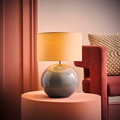 Valuelights Bosco Eucalyptus Ceramic Table Lamp With Natural Drum Shade - Led Bulb Included