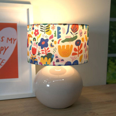 Valuelights Bosco Stone Natural Ceramic Table Lamp With Jungle Print Drum ShadeLed Bulb Included from B&Q