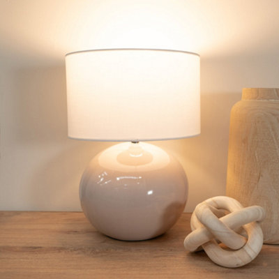 Valuelights Bosco Stone Natural Ceramic Table Lamp With White Drum ShadeLed Bulb Included from B&Q