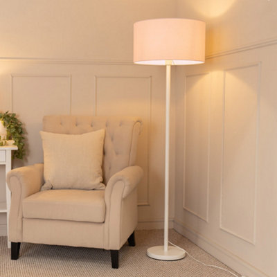 Valuelights Charles White Floor Lamp With Blush Drum Shade And Bulb from B&Q