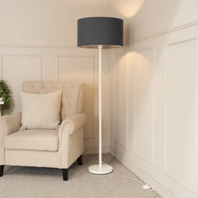 B&Q -  Charles White Floor Lamp With Charcoal Drum Shade And Bulb