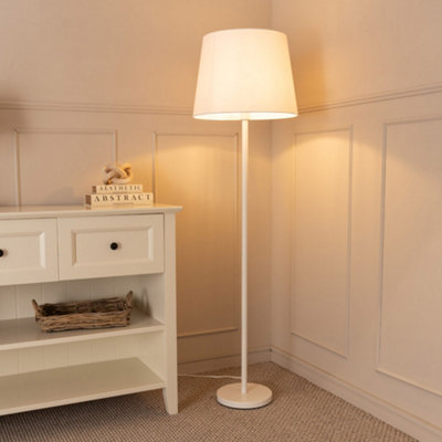 Valuelights Charles Single Stem Floor Lamp With Tapered Shade And Led Bulb White