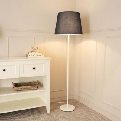 B&Q -  Charles White Floor Lamp With Black Tapered Shade And Bulb
