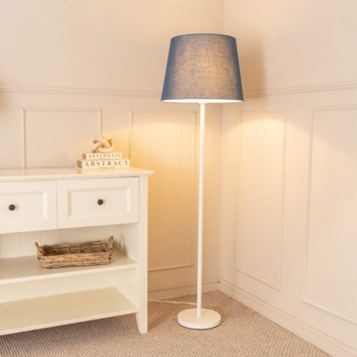 Valuelights Charles White Floor Lamp With Navy Tapered Shade And Bulb from B&Q