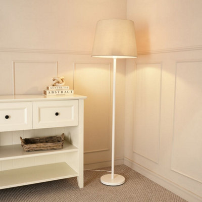 Valuelights Charles Single Stem Floor Lamp With Tapered Shade And Led Bulb White/Beige