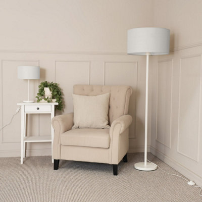 Valuelights Charles White Table Lamp With Grey Drum Shade And Bulb from B&Q