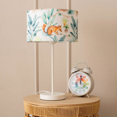 Valuelights Charles White Table Lamp With Jungle Print Shade And Bulb from B&Q