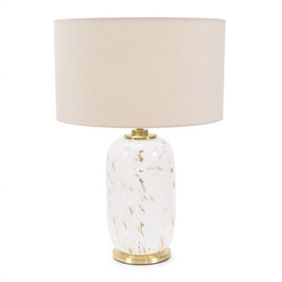 Valuelights Unisex Nude India Fabric Drum Shade On Rounded White Confetti Glass Table Lamp With Led Bulb In - Image 9