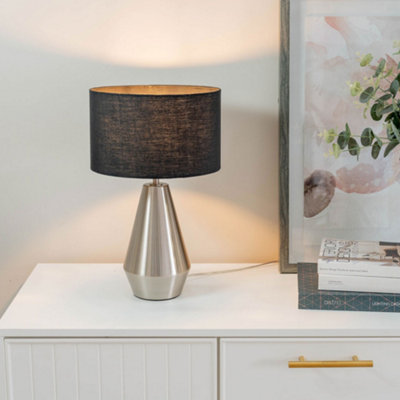 Valuelights Jax Metal Touch Dimmer Table Lamp With Charcoal Drum Shade - Led Bulb Included Silver/Grey