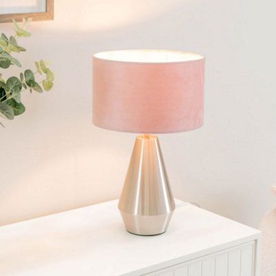 B&Q -  Jax Silver Metal Touch Dimmer Table Lamp With Blush Pink Velvet ShadeLed Bulb Included