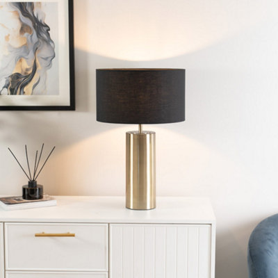 B&Q -  Lexy Antique Brass Touch Table Lamp With Black Drum ShadeLed Bulb Included