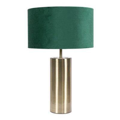 Valuelights Lexy Antique Brass Touch Table Lamp With Forest Velvet Shade - Led Bulb Included Green - B&Q