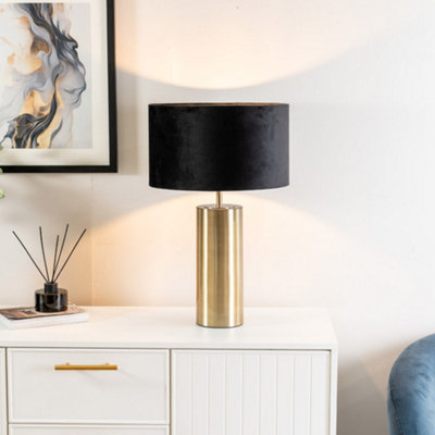 Valuelights Lexy Antique Brass Touch Table Lamp With Black Velvet Shade - Led Bulb Included