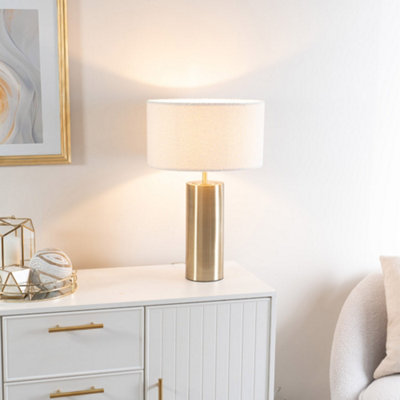 Valuelights Lexy Antique Brass Touch Table Lamp With Boucle Shade - Led Bulb Included Cream