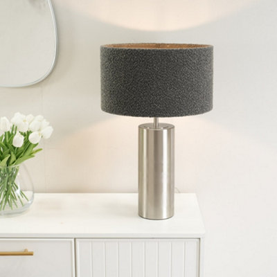 Valuelights Lexy Brushed Chrome Touch Table Lamp With Charcoal Grey Boucle Shade - Led Bulb Included