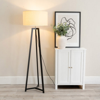 Valuelights Lottie Black Wood Tripod Floor Lamp With Natural Drum ShadeLed Bulb Included from B&Q