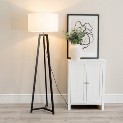 Valuelights Lottie Black Wood Tripod Floor Lamp With White Drum ShadeLed Bulb Included from B&Q