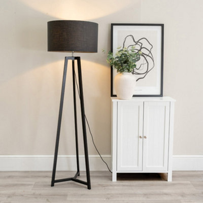 B&Q -  Lottie Black Wood Tripod Floor Lamp With Charcoal Grey Drum ShadeLed Bulb Included