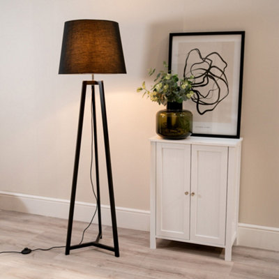 Valuelights Lottie Black Wood Tripod Floor Lamp With Black Tapered ShadeLed Bulb Included from B&Q