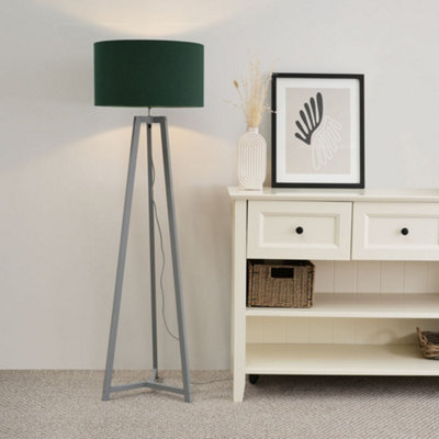 Valuelights Lottie Wood Tripod Floor Lamp With Forest Drum Shade - Led Bulb Included Grey/Green