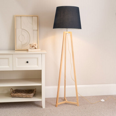 Valuelights Lottie Natural Wood Tripod Floor Lamp With Black Tapered ShadeLed Bulb Included from B&Q