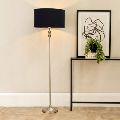 Valuelights Black Maggie Brushed Chrome Candlestick Floor Lamp With Shade With Led Bulb