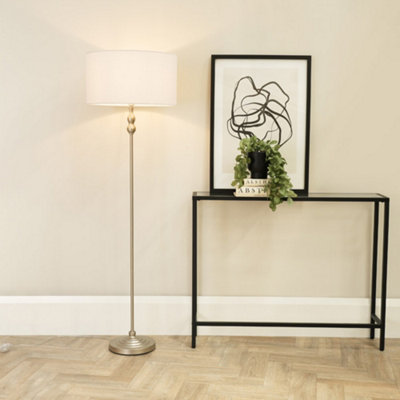 Valuelights White Maggie Brushed Chrome Candlestick Floor Lamp With Shade With Led Bulb