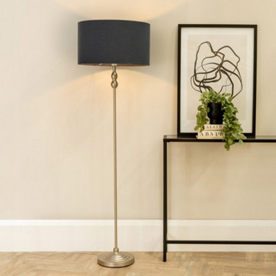 Valuelights Maggie Brushed Chrome Candlestick Floor Lamp With Charcoal Shade With Led Bulb