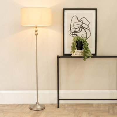 Valuelights Maggie Brushed Chrome Candlestick Floor Lamp With Natural Shade With Led Bulb
