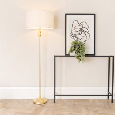 B&Q -  Maggie Gold Metal Candlestick Floor Lamp With Cream Boucle Lamp Shade And Led Bulb