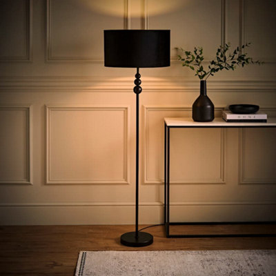 Valuelights Black Marissa Matt Stacked Ball Floor Lamp With Velvet Shade - Led Bulb Included