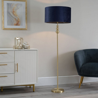 B&Q -  Marissa Gold Stacked Ball Floor Lamp With Navy Blue Velvet ShadeLed Bulb Included