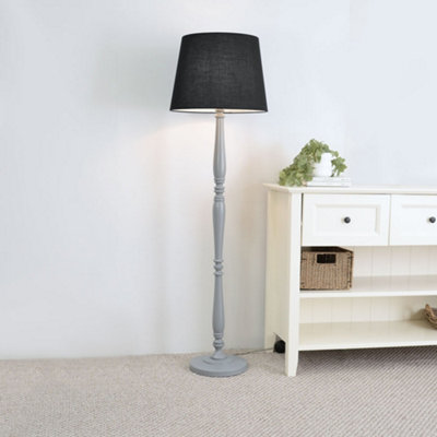 Valuelights Victoria Traditional Grey Wood Candlestick Floor Lamp With Black Tapered ShadeLed Bulb Included from B&Q