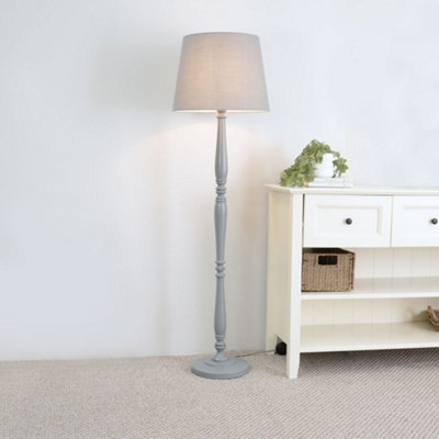 Valuelights Victoria Traditional Grey Wood Candlestick Floor Lamp With Grey Tapered ShadeLed Bulb Included from B&Q