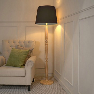 Valuelights Victoria Traditional Light Wood Candlestick Floor Lamp With Black Tapered ShadeLed Bulb Included from B&Q
