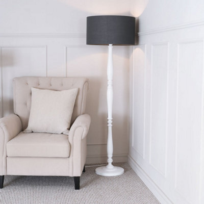 Valuelights Victoria Traditional White Wood Candlestick Floor Lamp With Charcoal Drum ShadeLed Bulb Included from B&Q