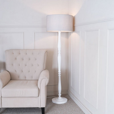 Valuelights Victoria Traditional White Wood Candlestick Floor Lamp With Grey Drum ShadeLed Bulb Included from B&Q