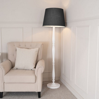 Valuelights Victoria Traditional White Wood Candlestick Floor Lamp With Black Tapered ShadeLed Bulb Included from B&Q