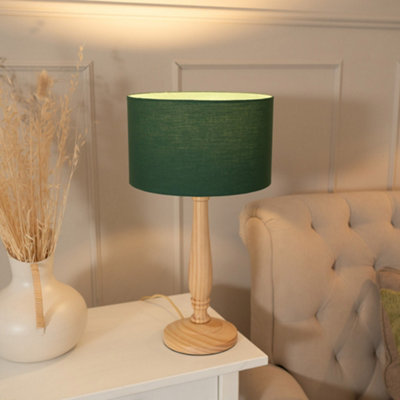 Values Victoria Traditional Wood Candlestick Table Lamp With Forest Drum Shade - Led Bulb Included Light/Green