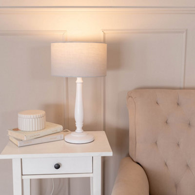 Valuelights Victoria Traditional White Wood Candlestick Table Lamp With Grey Drum ShadeLed Bulb Included from B&Q
