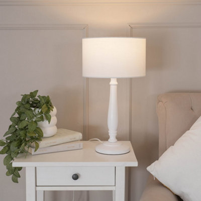 Valuelights Victoria Traditional White Wood Candlestick Table Lamp With White Drum ShadeLed Bulb Included from B&Q