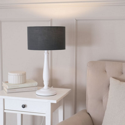 Valuelights Victoria Traditional White Wood Candlestick Table Lamp With Charcoal Drum ShadeLed Bulb Included from B&Q