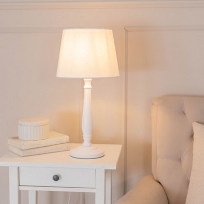 Valuelights Victoria Traditional White Wood Candlestick Table Lamp With White Tapered ShadeLed Bulb Included from B&Q