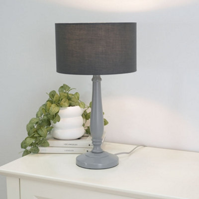Valuelights Victoria Traditional Grey Wood Candlestick Table Lamp With Charcoal Drum ShadeLed Bulb Included from B&Q